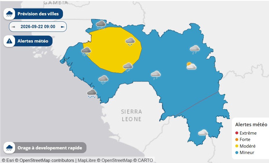Météo : fortes pluies et risque élevé d’inondations attendus les 22 et 23 septembre en Guinée