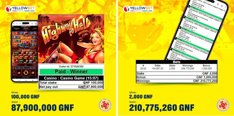 Deux Gros Gagnants chez Yellowbet : Casino et Football en vedette !